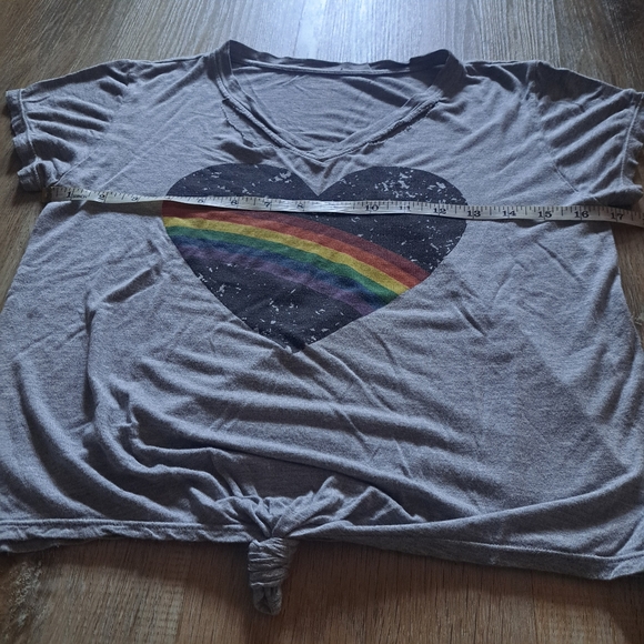 Flowers by Zoe Gray Rainbow Heart V-neck Distressed Shortsleeve Crop Top XL - Picture 2 of 10